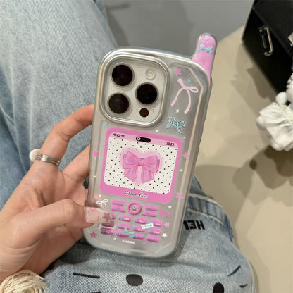 【フォンシリーズ】レトロ可愛いピンクリボン デコレーション風 スマホケース｜iPhone対応 #251014