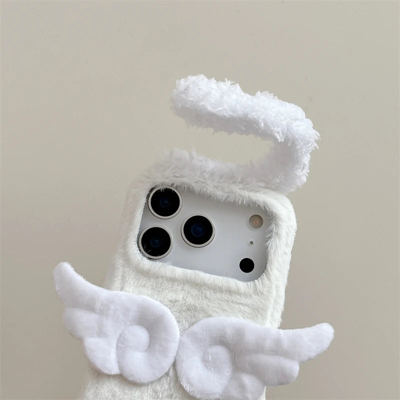 【エンジェルファーウィング】天使の羽×ふわもこホワイト スマホケース｜iPhone対応 👼✨ #250112