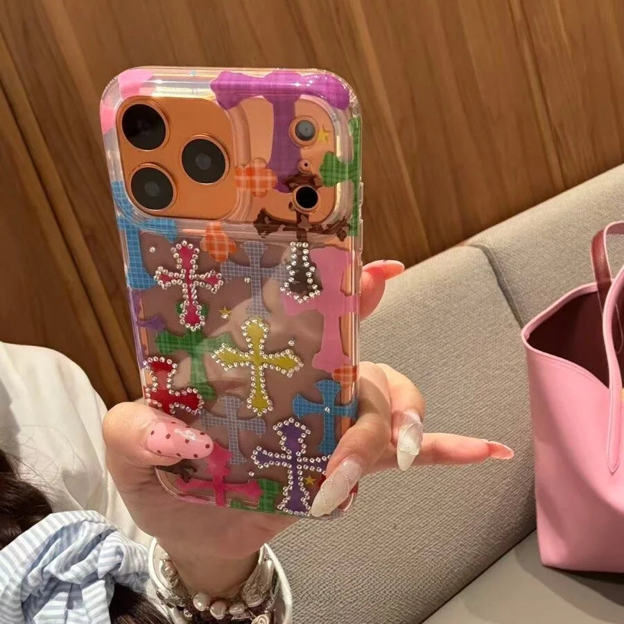 【シャインクロス】ラインストーン×クリアデザイン スマホケース｜iPhone対応 #240730