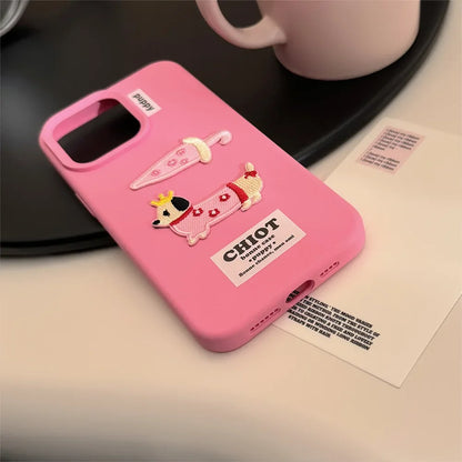 【ピンクパピークラウン】刺繍Dog 犬 × アンブレラ スマホケース｜iPhone対応 #250204