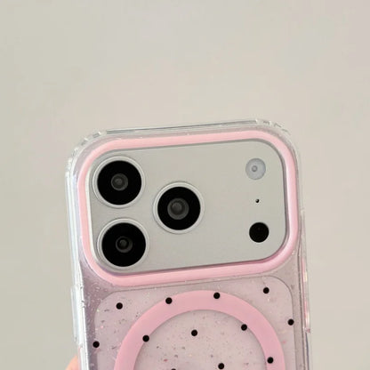 ハートミラー グリッターiPhoneケース｜キラキラフレーム・ミラーグリップ付きデザイン #240426