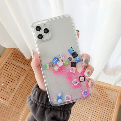 【流れるシリーズ】アプリアイコン クリア 透明キラキラ ラメ ソフト スマホケース カバー｜iPhone対応 #250402
