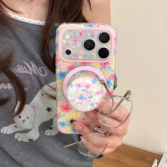 カラーフラワー グリッター Magnetグリップ付き iPhoneケース｜ポップ・華やか #231020
