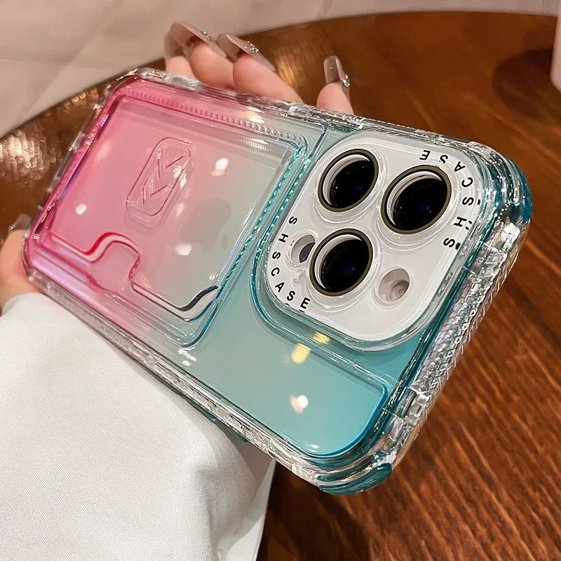 【グラデーションシリーズ】キラキラ透明感 グラデーションカラー カード収納付き スマホケース｜iPhone対応 #251022