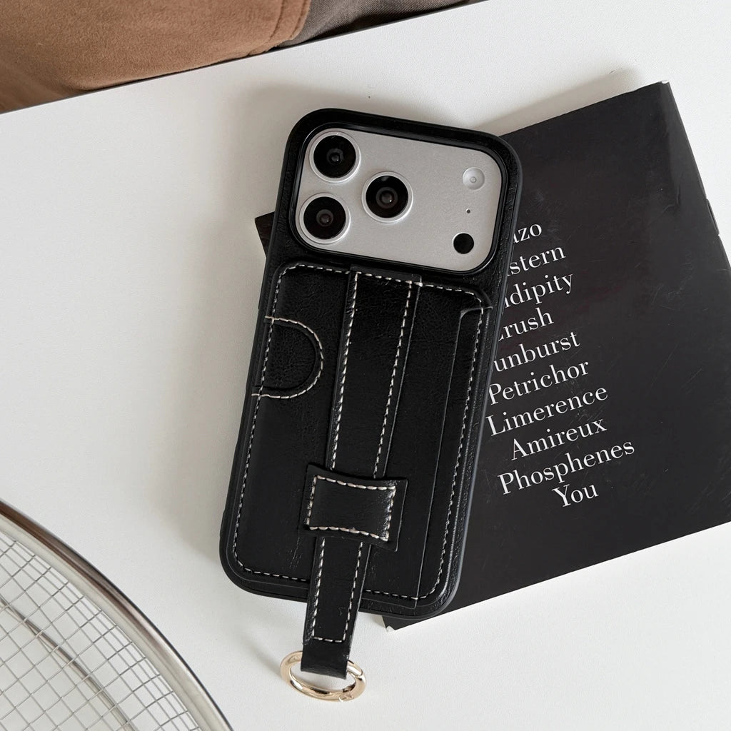 【クラシックハンドトラップ】レザーポケット × キーリング スマホケース｜iPhone対応 #240815