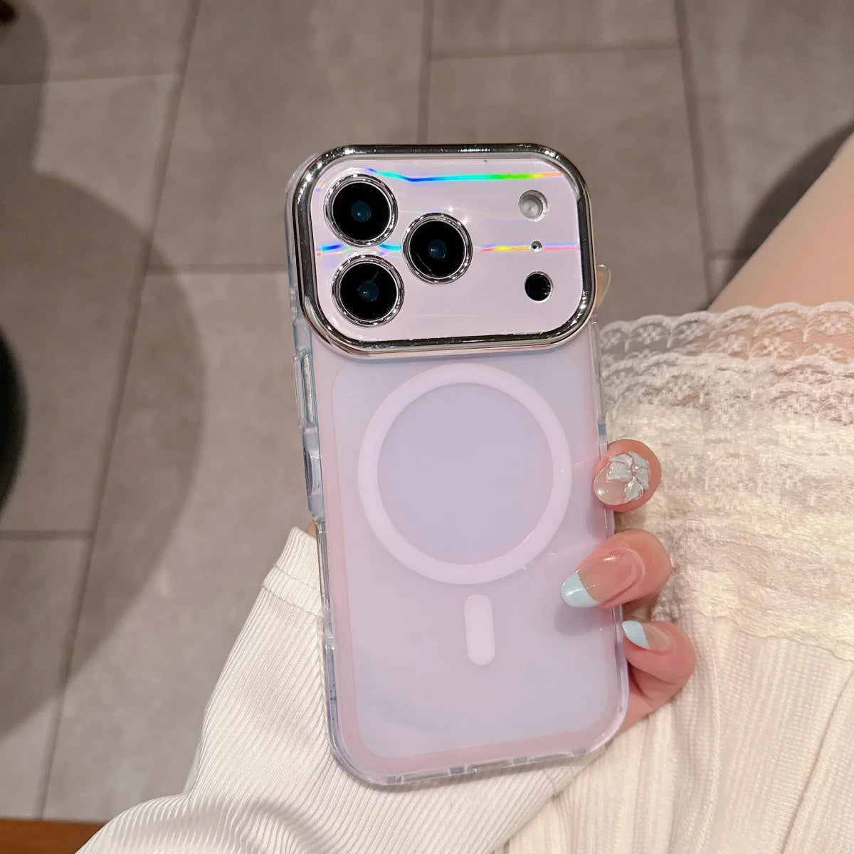 オーロラカラー メッキレンズフレーム Magnet内蔵 クリア iPhoneケース｜きらめき・上品 #260060