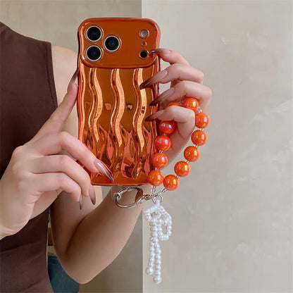 【ウェーブフレーム】パールチャーム付き スマホケース｜iPhone対応 #241217