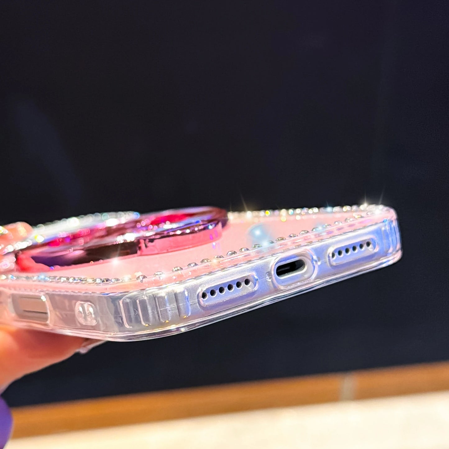 くるくる回る ユニコーン 馬 リングスタンド付き ホログラムラメ iPhoneケース #240511