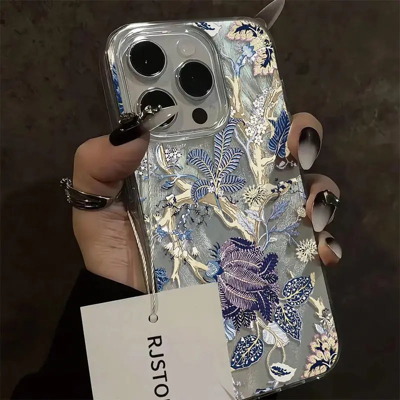 刺繍風フラワー 総柄デザイン クリア iPhoneケース｜エレガント・ボタニカル #260085