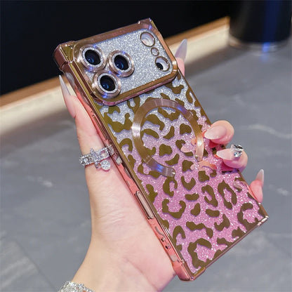 【スクエアシリーズ】レオパード ヒョウ柄 グリッター スマホケース｜iPhone対応 #251216