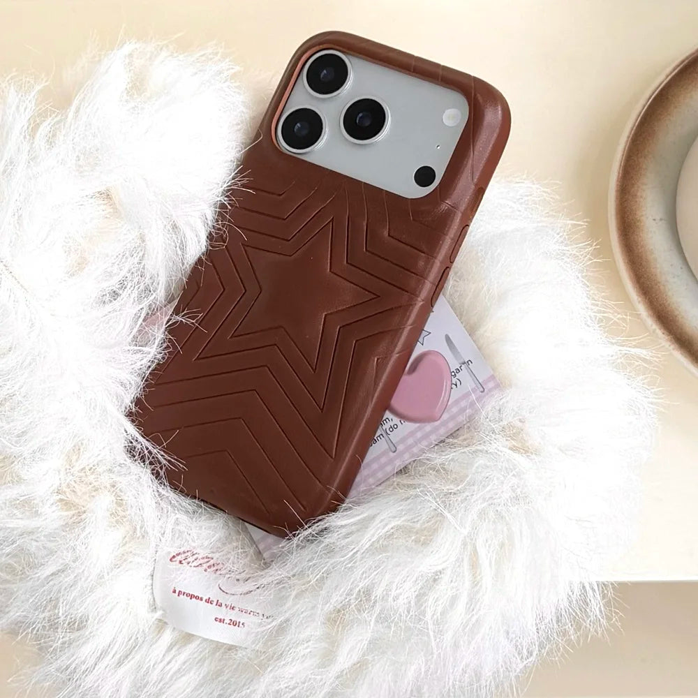 【スターエンボス】立体スター 星柄  型押しステッチ レザー調 スマホケース｜iPhone対応 #240615