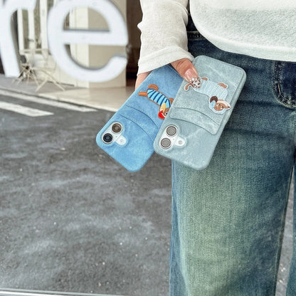 【デニムドッグシリーズ】刺繍ポケット スマホケース｜デニム生地×立体わんこデザイン｜iPhone対応 #241208