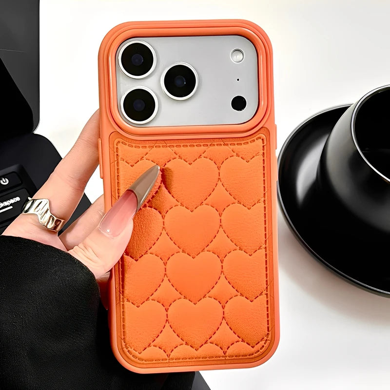 【ハートキルティング 】立体ステッチ レザー調 スマホケース｜iPhone対応 #241022