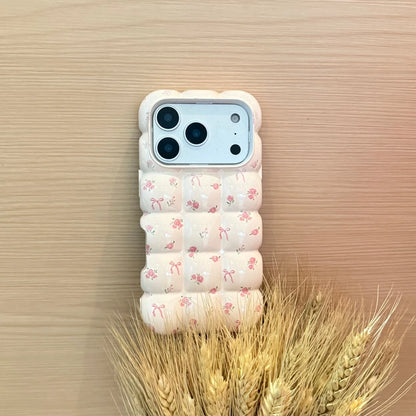 【フルールキルティング風】立体ぽこぽこデザイン フラワー iPhoneケース #240607