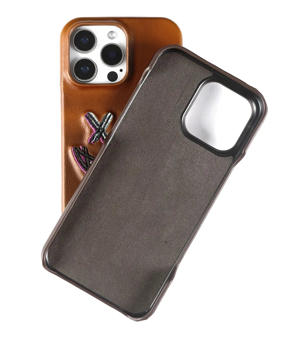 【本革シリーズ】艶あり スムースレザー スマイル ステッチケース｜iPhone対応 #240831