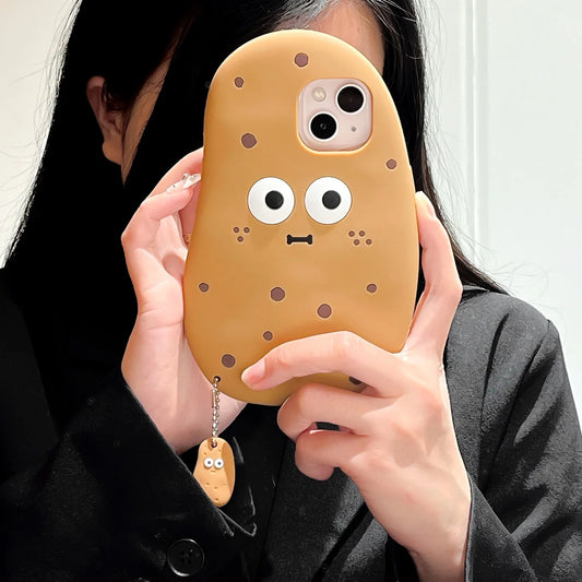 【3Dデザイン】ポテトキャラクター iPhoneケース かわいい 韓国風 ポテト型 ストラップ付き シリコン耐衝撃 ソフトケース｜iPhone対応 #251231