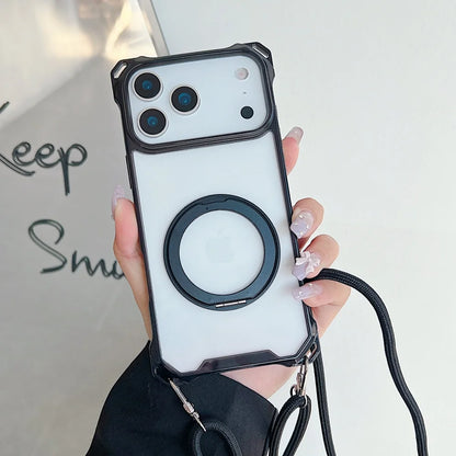 ショルダーストラップ＆マグネット内蔵リング付き カラーフレームクリア iPhoneケース 全5色 #261129