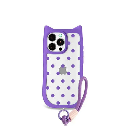 【猫耳シリーズ】ハートドット クリア iPhoneケース｜水玉 クリアケース #240220