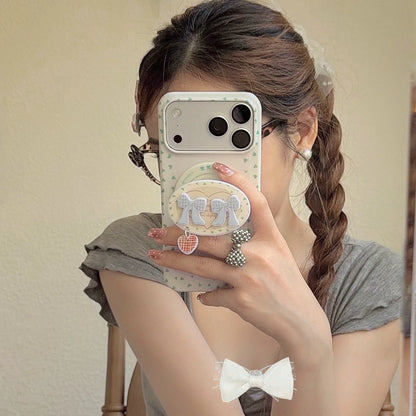 ダブルリボン ガーリー グリップ付き Magnet内蔵 iPhoneケース #260623