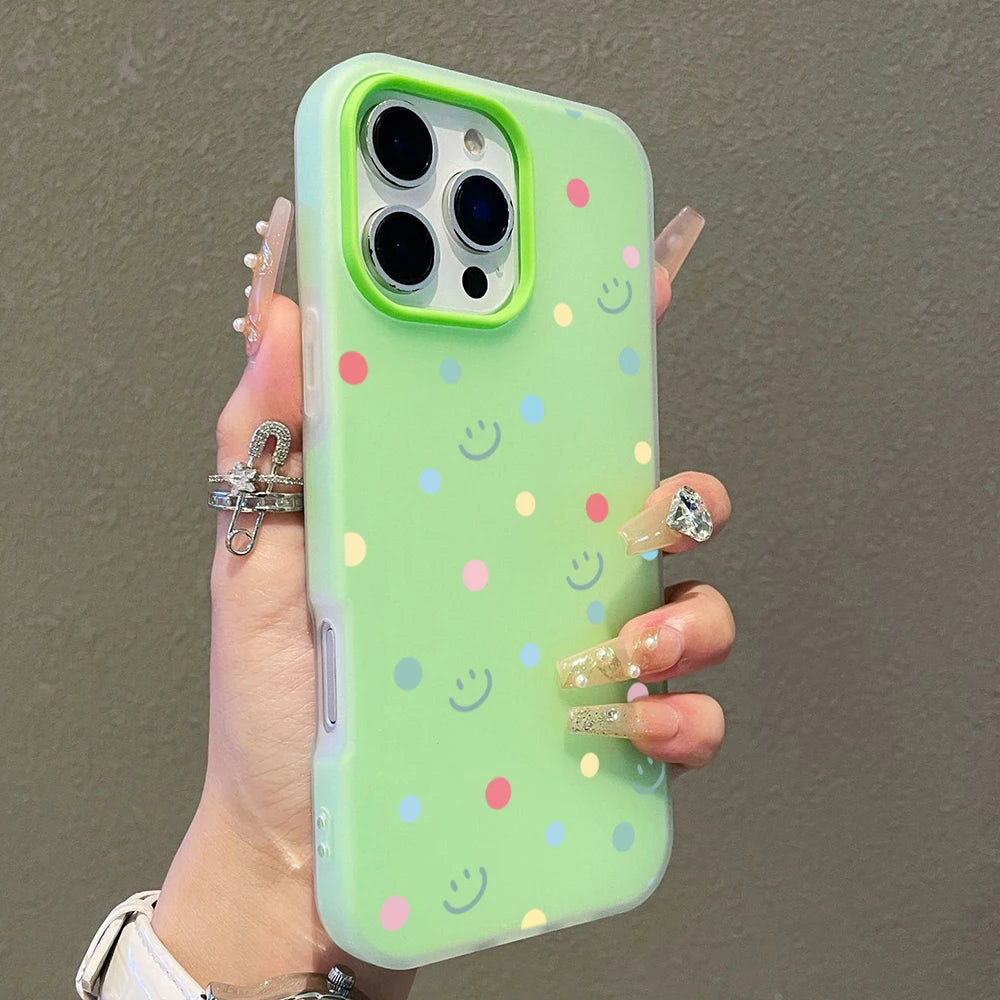 【ニコちゃんシリーズ】カラフル ポルカドット 水玉 スマイル iPhoneケース #260301