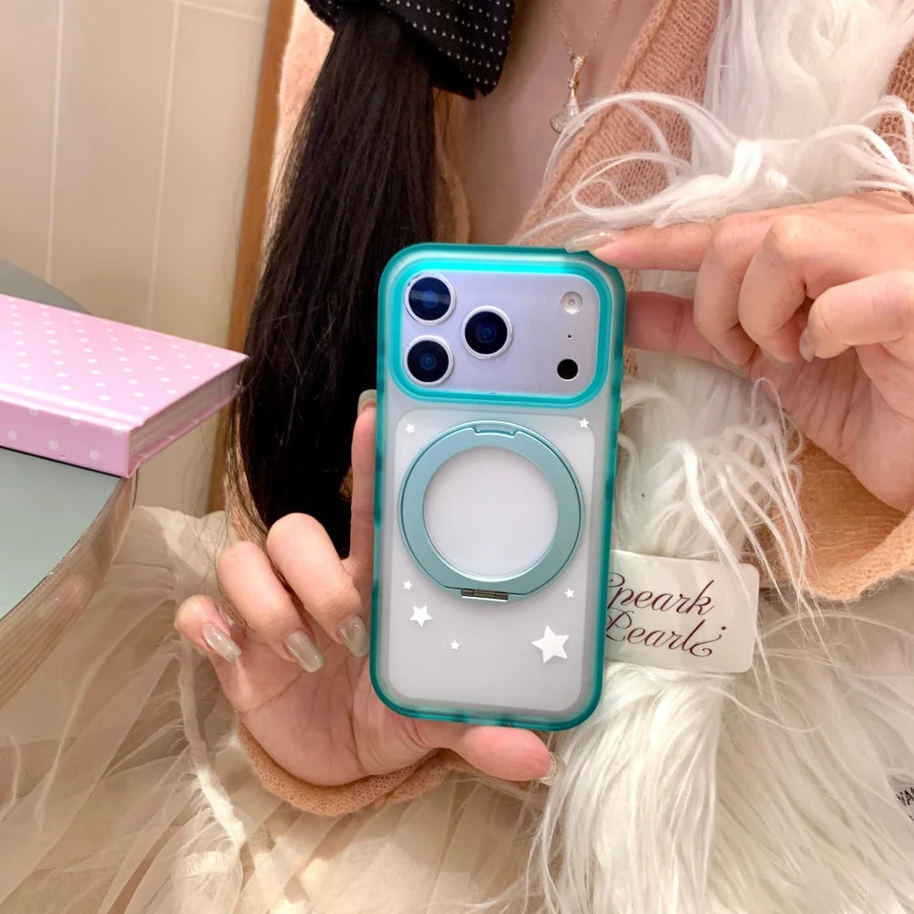 ホワイトスター リングスタンド Magnet内蔵 マットクリア iPhoneケース #230722