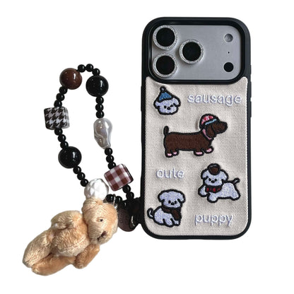 【ダックスパピー】刺繍わんこ×キャンバスデザイン スマホケース｜iPhone対応 #250214
