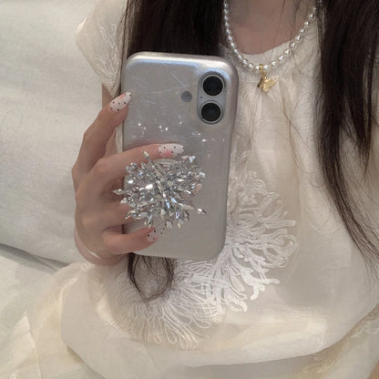 【クリスタルブロッサム】キラキラ シルバー ビジュー ホルダー付き ラグジュアリー スマホケース｜iPhone対応 #250426