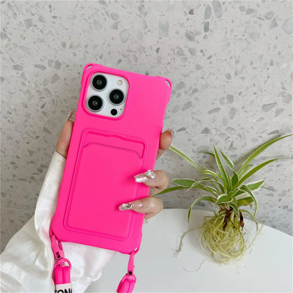 【ネオンストラップカード】カードポケット×ショルダーストラップ スマホケース｜iPhone対応 #240805