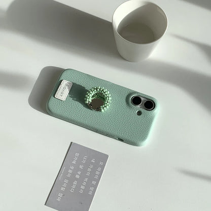 【レザー調】カラー ビーズ リング スタンド付き スマホケース｜iPhone対応 #250421