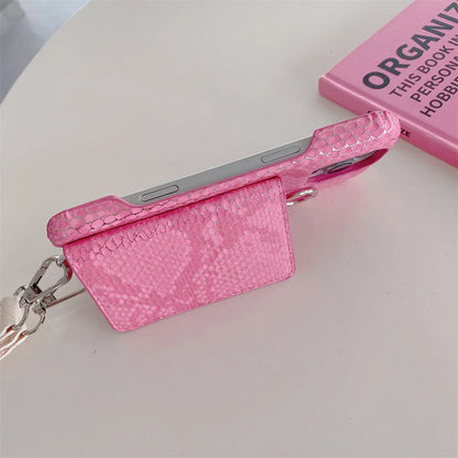 【スネークシリーズ】ヘビ柄 高見え ショルダーストラップケース ＋ カード収納 ミラー ミニポーチ #240916