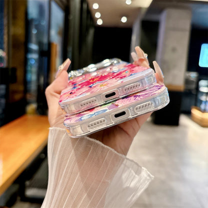【フラワーアートシリーズ】カラフルハンドペイント風 キラキラレンズ保護 花柄 スマホケース｜iPhone対応 #251208