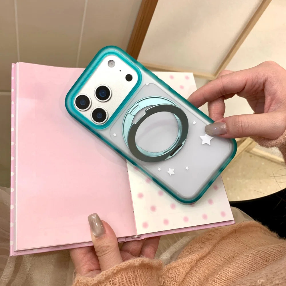 ホワイトスター リングスタンド Magnet内蔵 マットクリア iPhoneケース #230722