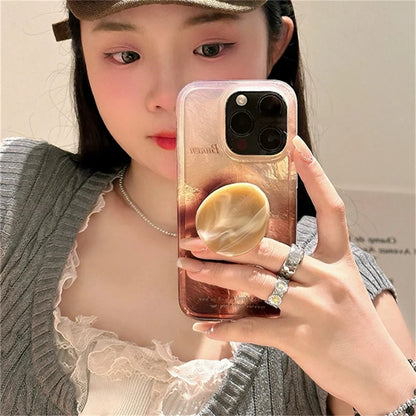 【シェルマーブル】艶めく天然風グリップ付きスマホケース｜iPhone対応 #250627