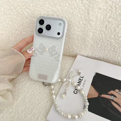 【ホワイトガーリー】パール リボン ビジュー ハート  スマホケース｜iPhone対応 #241002