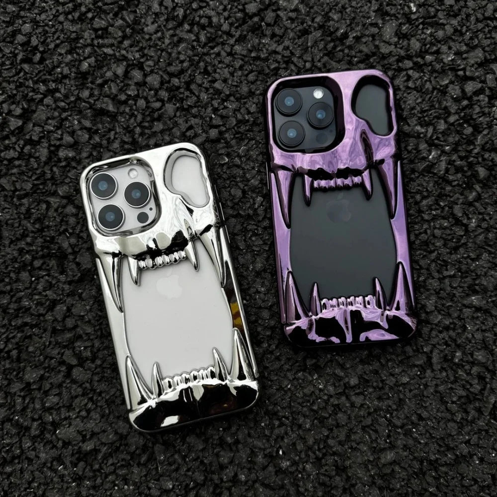 【メタリックファング】立体キバ × ミラーメタル スマホケース｜iPhone対応 #240812