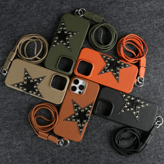 【本革レザー】スタースタッズ レザー ロングストラップ ショルダーケース｜iPhone対応 #250221