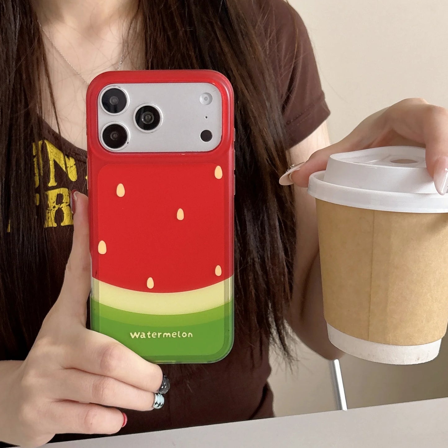 スイカ柄 ビーズチェーンストラップ付き 耐衝撃 iPhoneケース＃261083