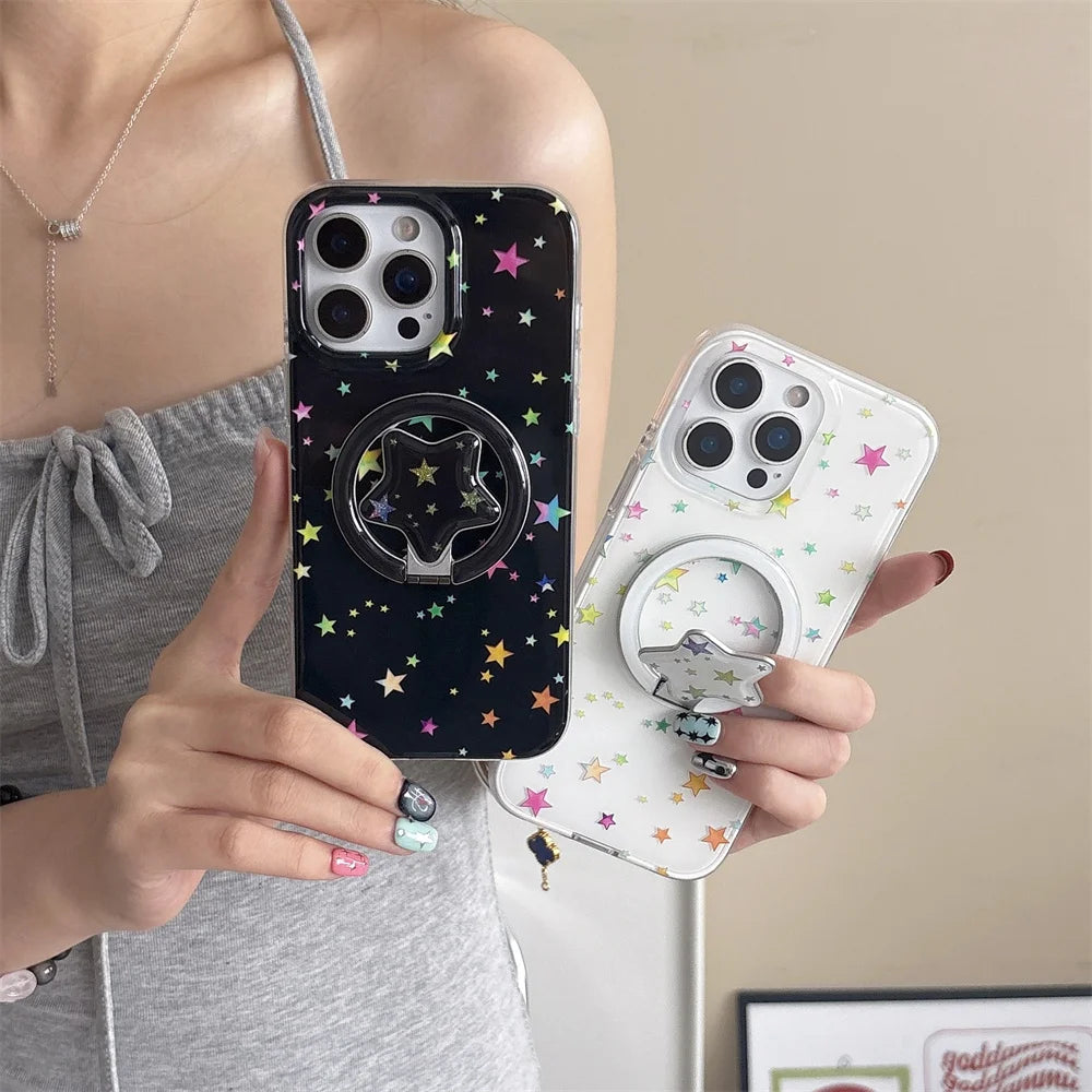 カラフルスター 星空デザイン ミラーグリップ付き Magnet内蔵 iPhoneケース｜ポップ #260020