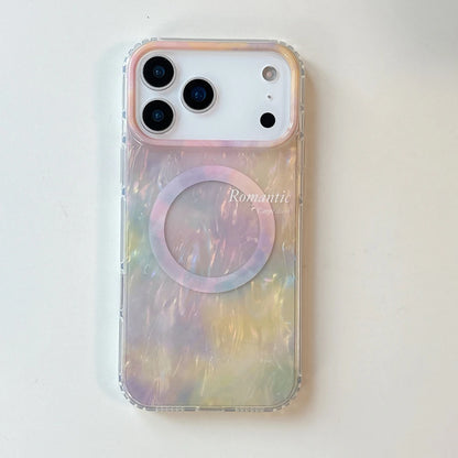 【Magnet内蔵】大理石風 シェルグロウ オーロラパール スマホケース｜iPhone対応 #250127