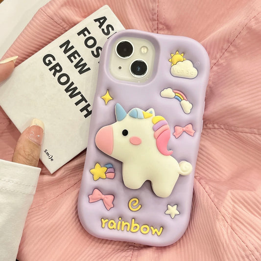 【アニマルシリーズ】立体レインボーユニコーン かわいい3Dデザイン スマホケース｜iPhone対応 #251006