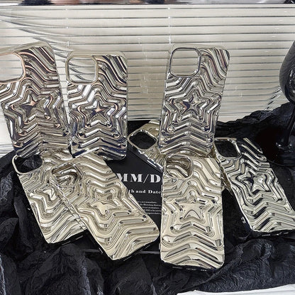 【スターモチーフ】立体デザイン × シルバーカラー スマホケース｜iPhone対応 #250602