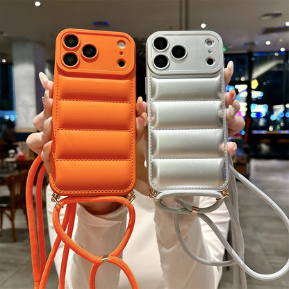 ダウンジャケット風 ソフト iPhoneケース｜ストラップ付き・カラーバリエーション豊富 #240601