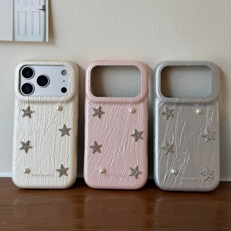 スター モチーフ レザー調 iPhoneケース｜パールストラップ付き #260222