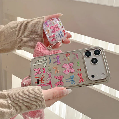 【カラフルリボンミラー】 リボンストラップ付き スマホケース｜iPhone対応 #240912