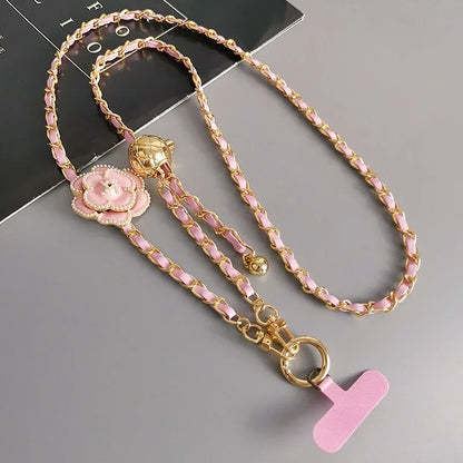 【ストラップ】フラワーモチーフ チェーンショルダーストラップ (全5色) 花デザイン・首掛けストラップ #261240