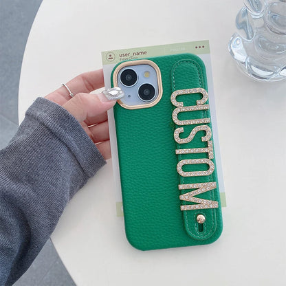 【カスタムシリーズ】名入れOK✨ ラインストーン レザー調 スマホケース｜iPhone対応 #250705