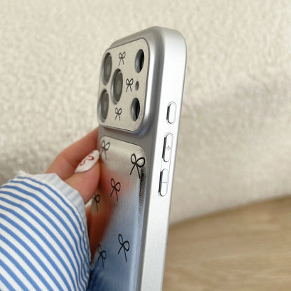 リボン柄 iPhoneケース｜シルバーカラー・フラットデザイン #240522