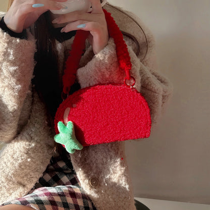 【もこもこ手帳型デザイン】フルーツ トマト ハンドルストラップ付き iPhoneケース #240611