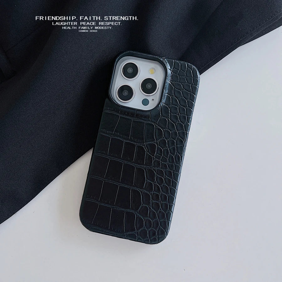 クロコ型押し iPhoneケース｜レザー調・シンプルデザイン #260106