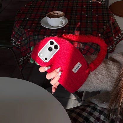 【もこもこ手帳型デザイン】フルーツ トマト ハンドルストラップ付き iPhoneケース #240611